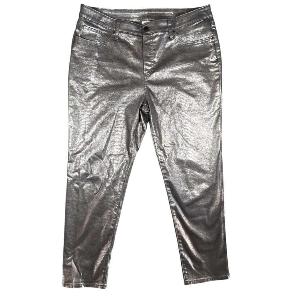Chico's So Slimming Silver Metallic‎ Snake Print Crop Pants Women's US 16R 3R